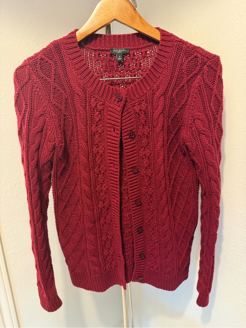 Talbots Cable Knit Cardigan Sweater - Burgundy